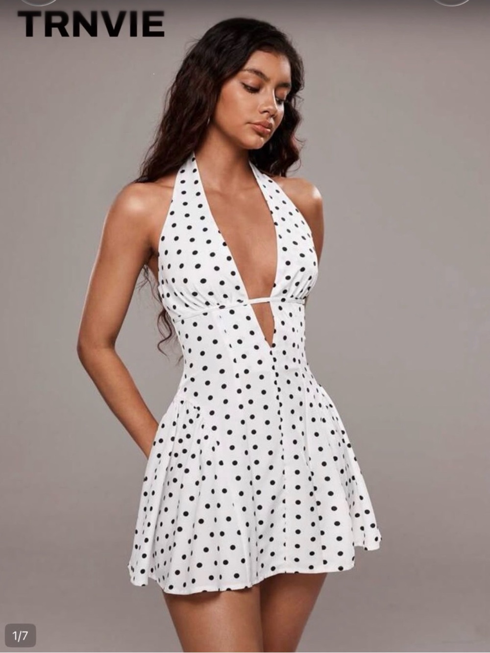 White Polka Dot Halter Skater Dress